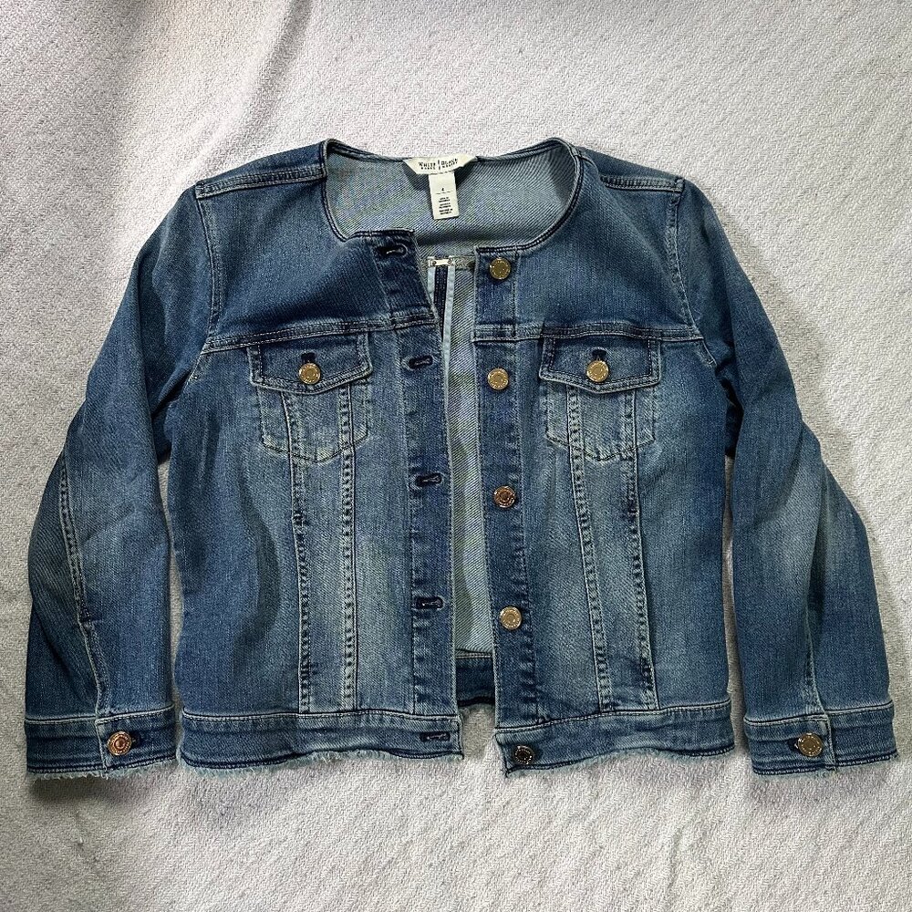 White House Black Market Collarless Jean Jacket